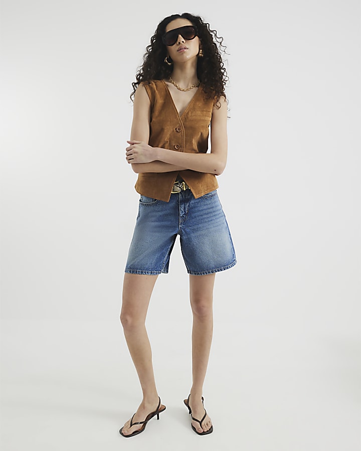 Blue Denim Longline Bermuda Shorts