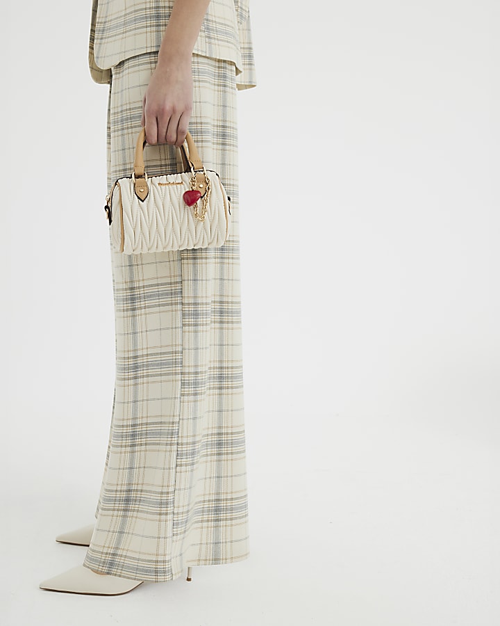 Cream Check Wide Leg Trousers