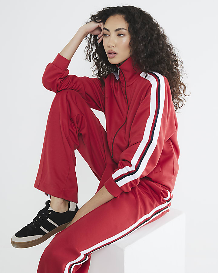 Red Zip Through Side Stripe Jacket