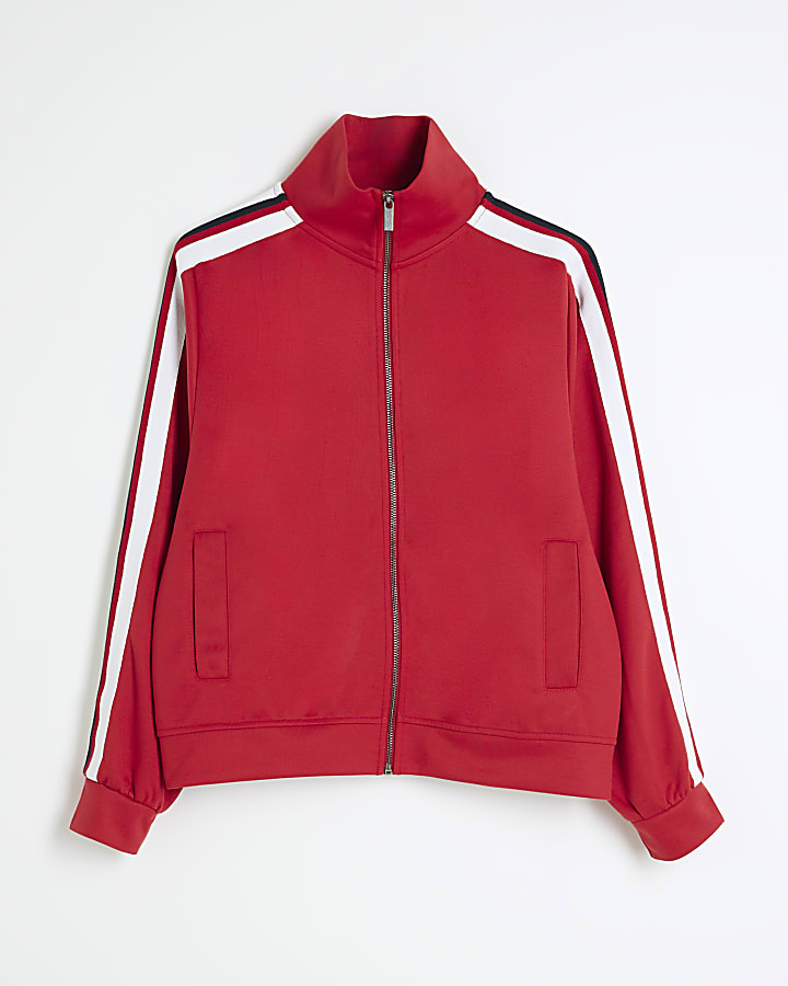 Red Zip Through Side Stripe Jacket