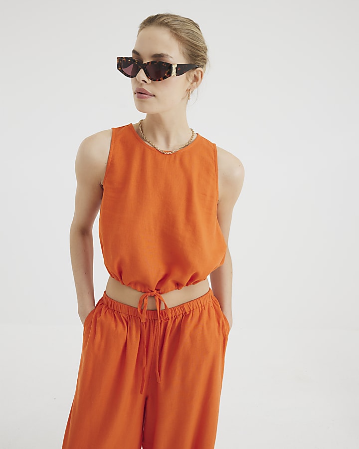 Orange Sleeveless Bubble Hem Tank Top