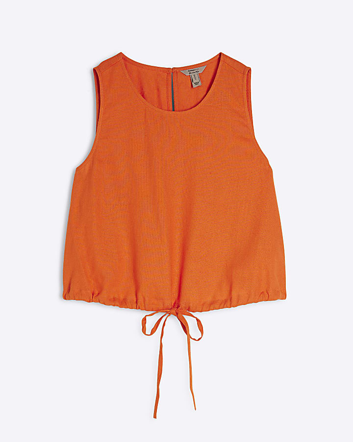 Orange Sleeveless Bubble Hem Tank Top