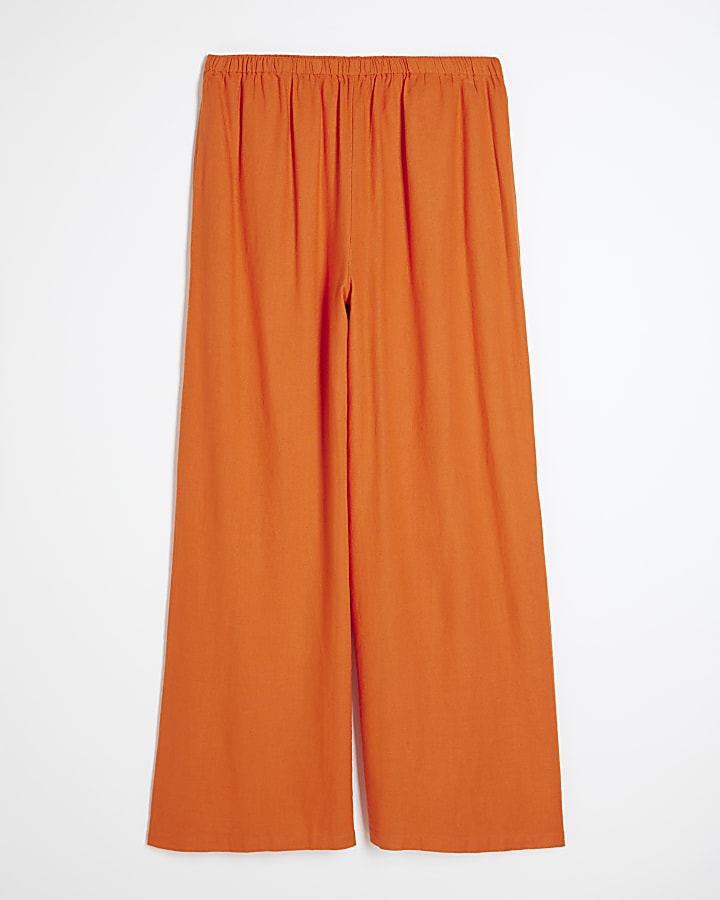 Orange Linen Blend Trousers