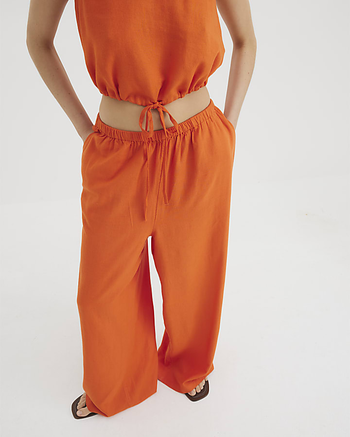 Orange Linen Blend Trousers