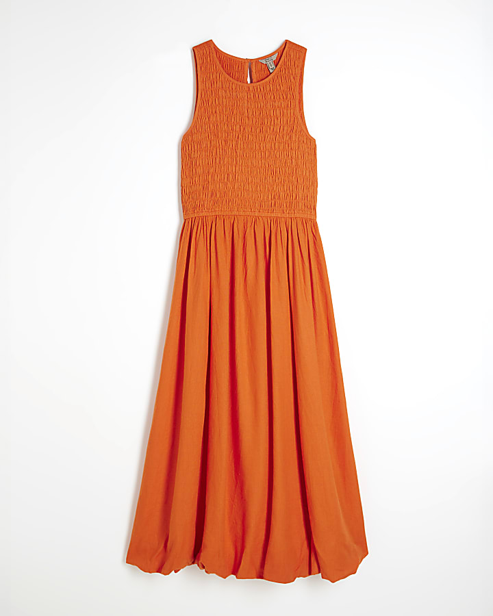 Orange Sleeveless Bubble Hem Racer Midi Dress