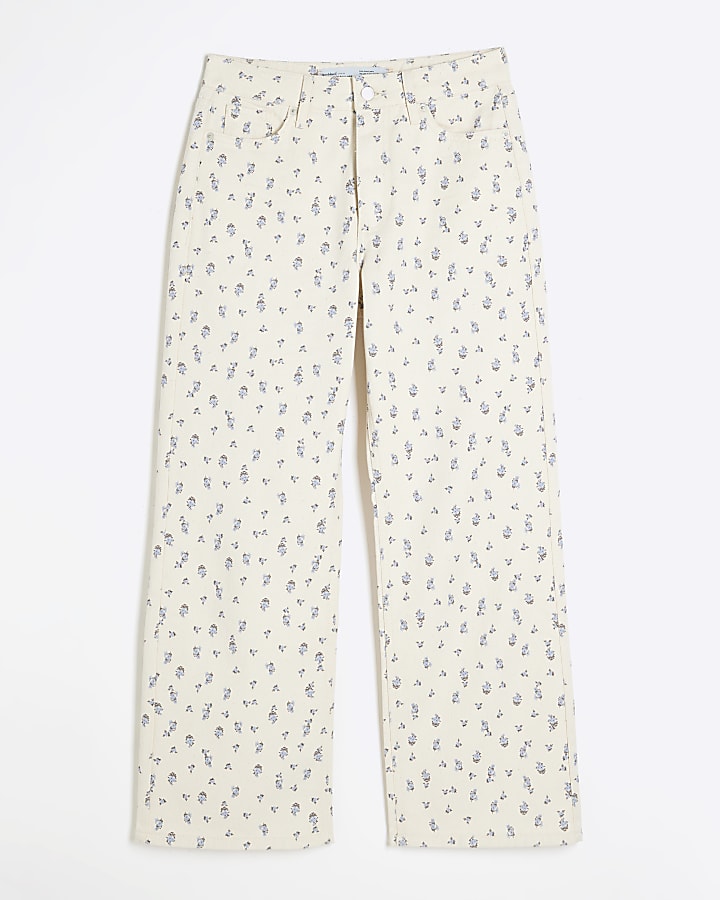 Petite Beige Straight Leg Ditsy Floral Jeans