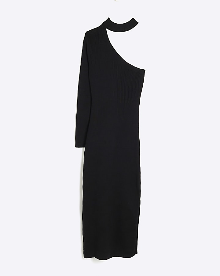 Black Asymmetric Midi Bodycon Dress