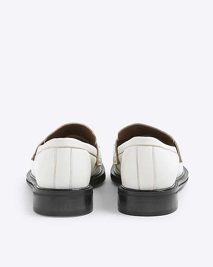 White Leather Studded Loafers