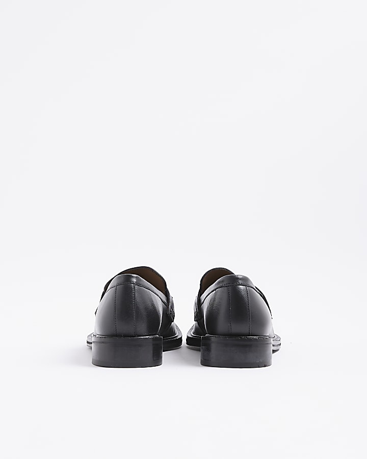 Black Leather Studded Loafers