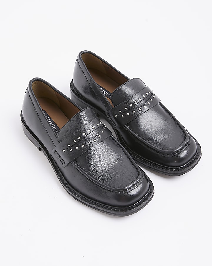 Black Leather Studded Loafers