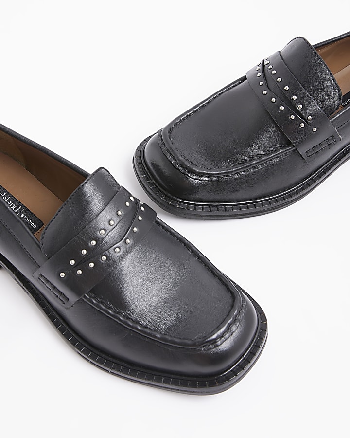 Black Leather Studded Loafers
