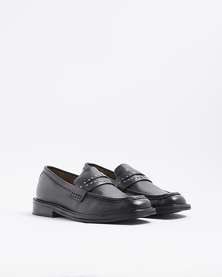 Black Leather Studded Loafers
