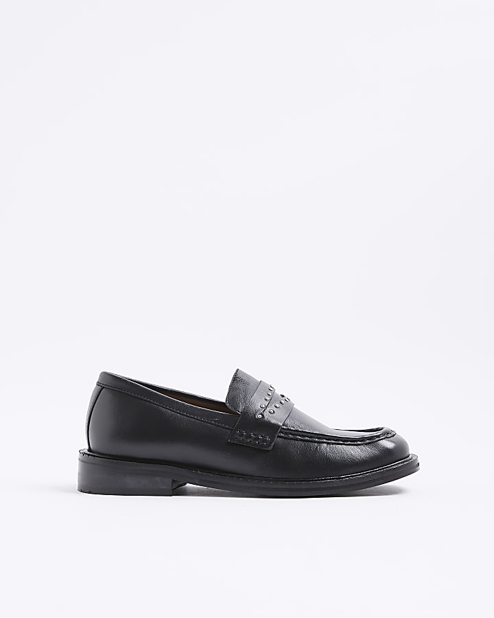 Black Leather Studded Loafers