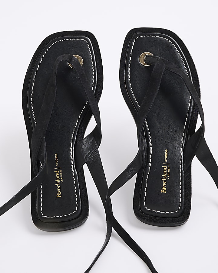 Black Suede Tie Up Flip Flop Sandals