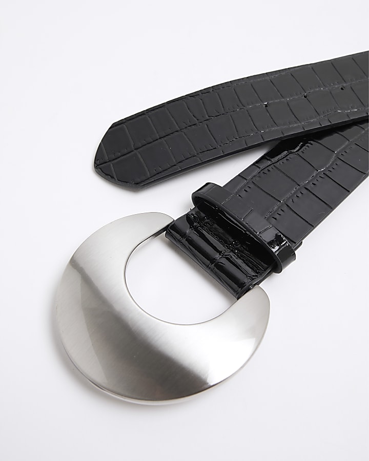 Black Moon Buckle Croc Belt