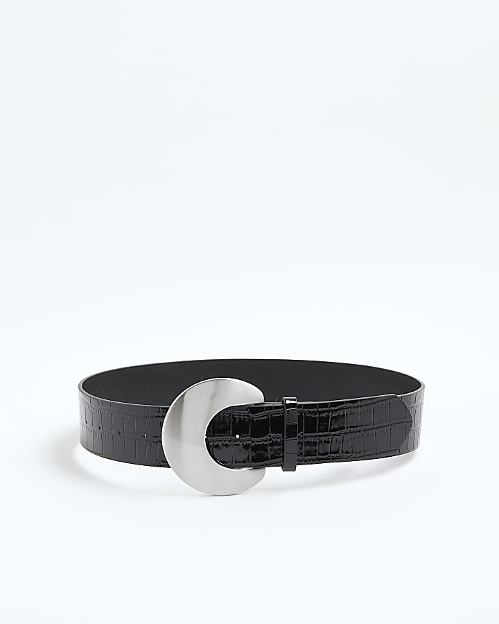 Black Moon Buckle Croc Belt