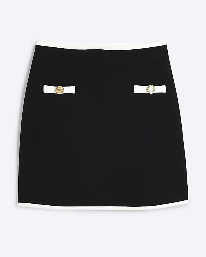 Black Contrast Detail Mini Skirt