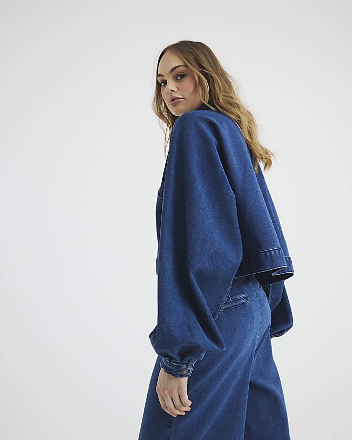 Blue Denim Zip Batwing Jacket