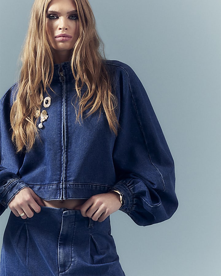 Blue Denim Zip Batwing Jacket