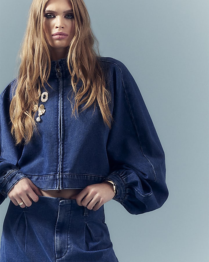 Blue Zip Batwing Jacket