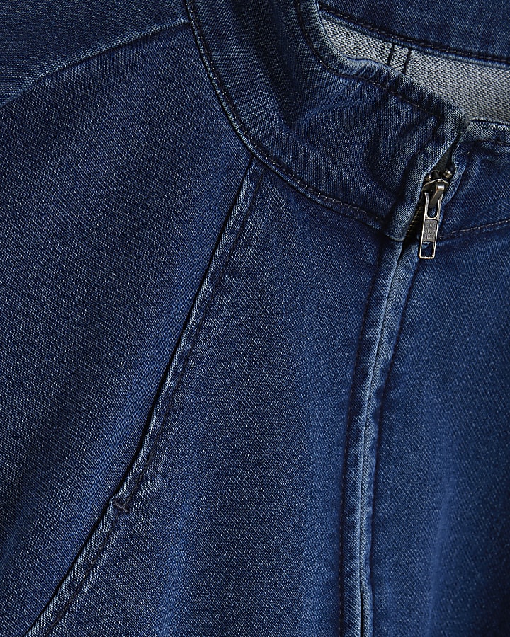 Blue Denim Zip Batwing Jacket