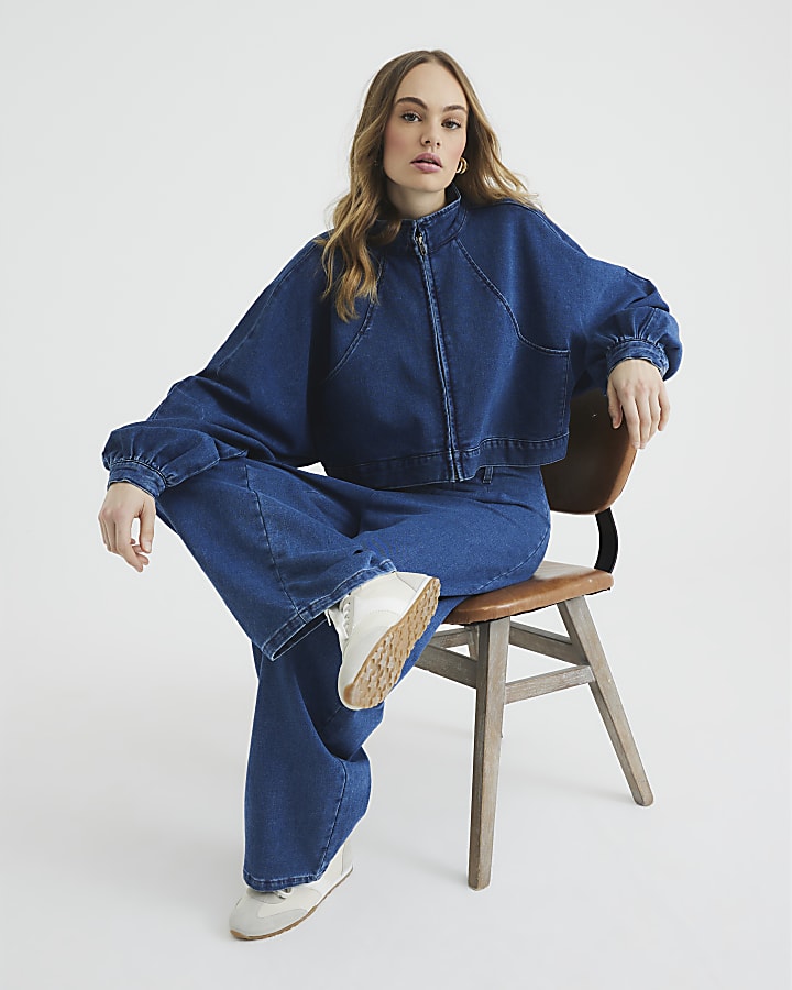 Blue Denim Zip Batwing Jacket