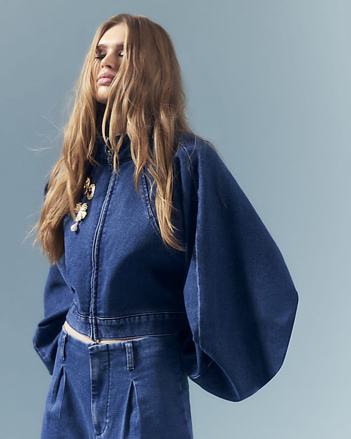 Blue Zip Batwing Jacket