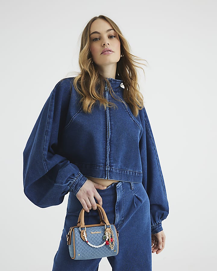 Blue Denim Zip Batwing Jacket
