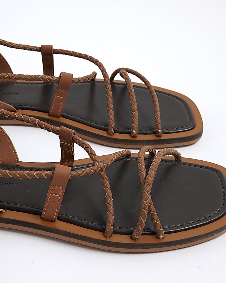 Brown Leather Plaited Tie Gladiator Sandals
