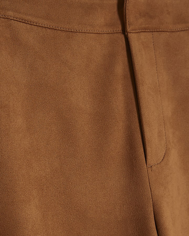 Brown Faux Suede Flared Trousers