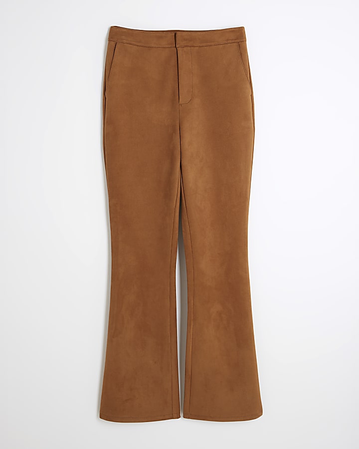 Brown Faux Suede Flared Trousers