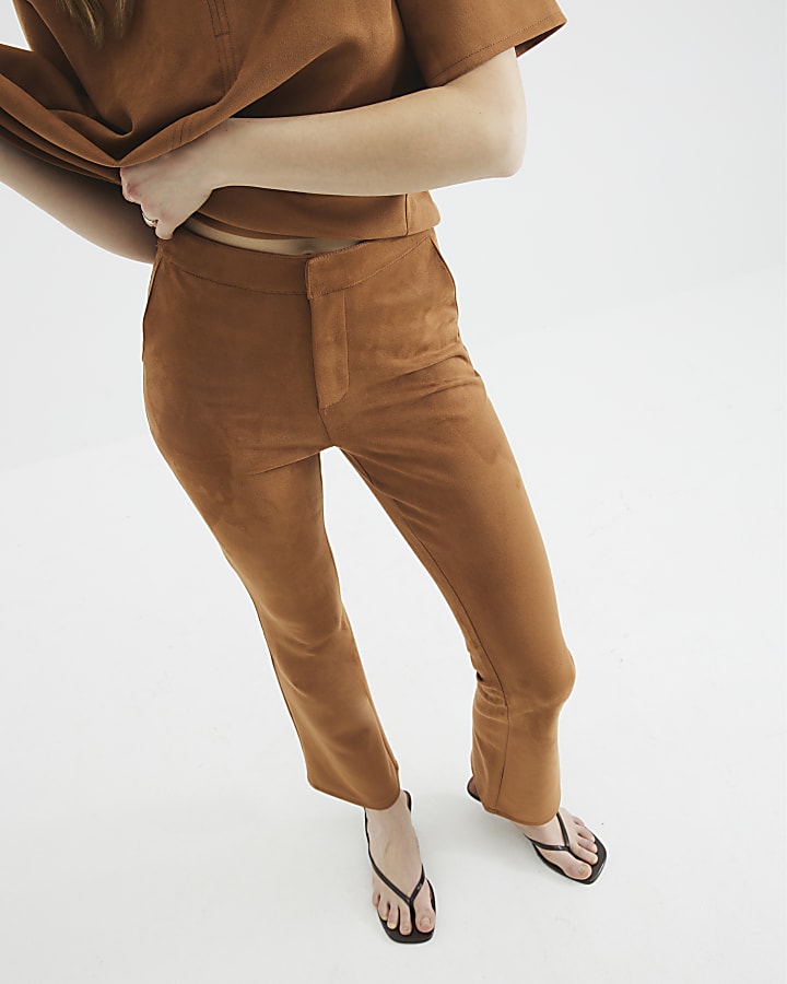 Brown Faux Suede Flared Trousers