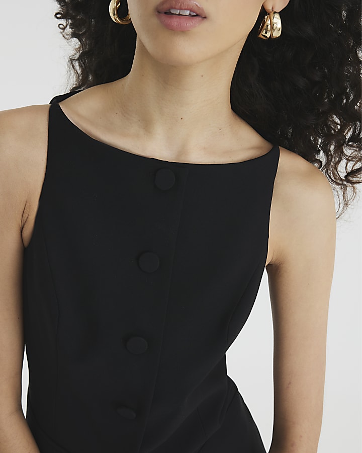 Black Square Neck Strappy Waistcoat