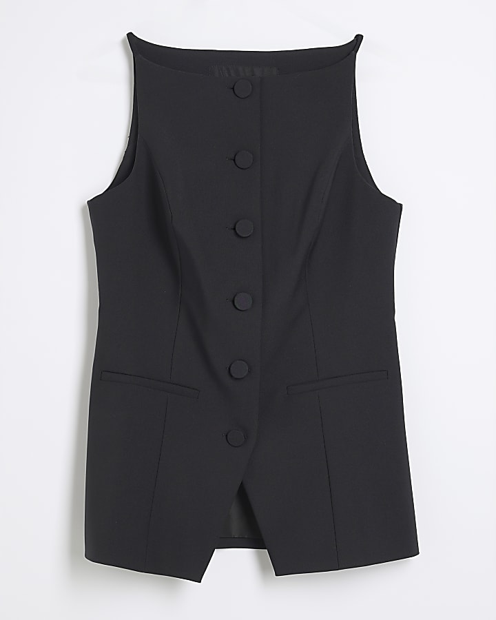 Black Square Neck Strappy Waistcoat