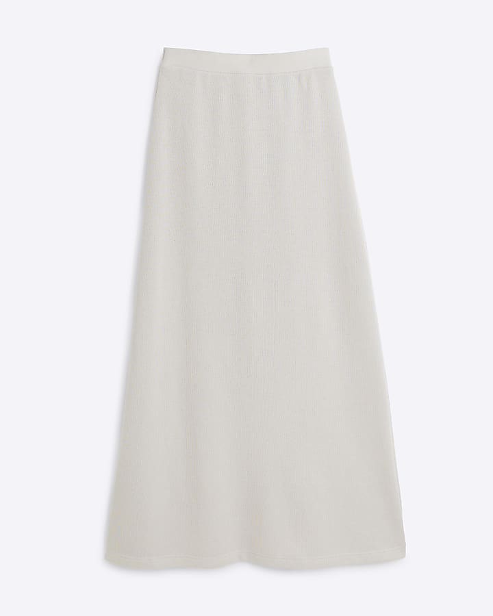 Cream Ribbed Midi Skirt