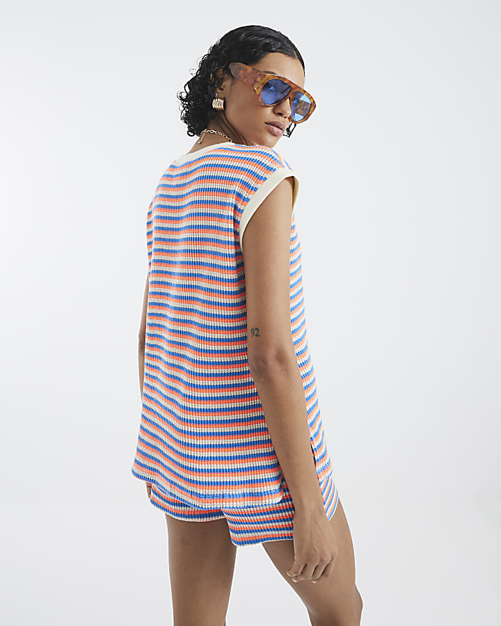 Pink Sleeveless Textured Stripe Tank Top