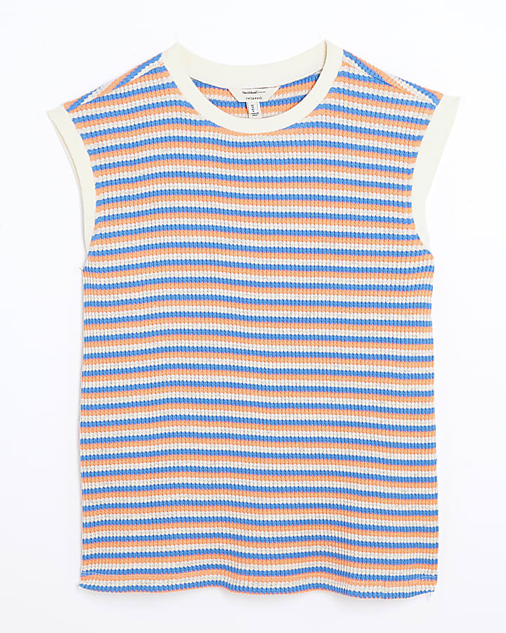 Pink Sleeveless Textured Stripe Tank Top