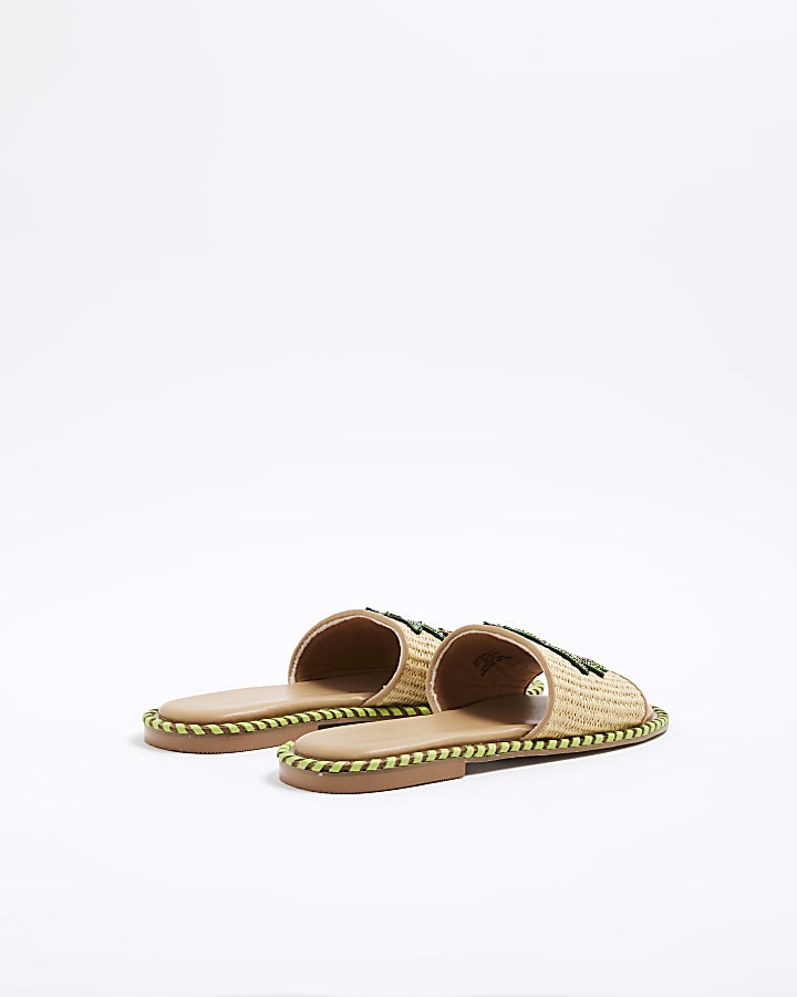 Beige Raffia Palm Tree Flat Sandals