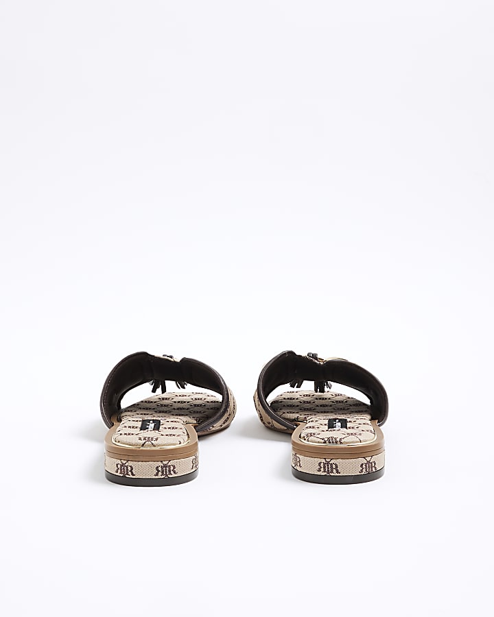 Brown Monogram Snaffle Tassel Mule Sandals