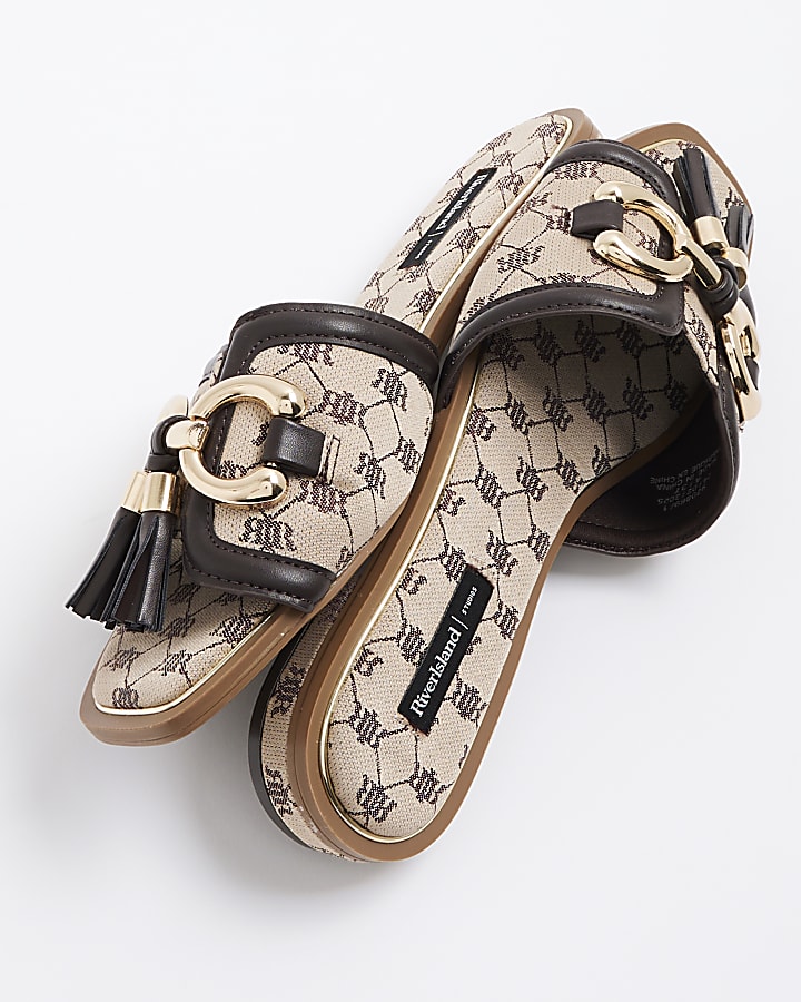 Brown Monogram Snaffle Tassel Mule Sandals