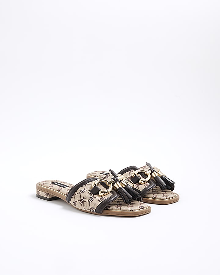 Brown Monogram Snaffle Tassel Mule Sandals