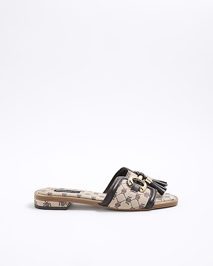 Brown Monogram Snaffle Tassel Mule Sandals