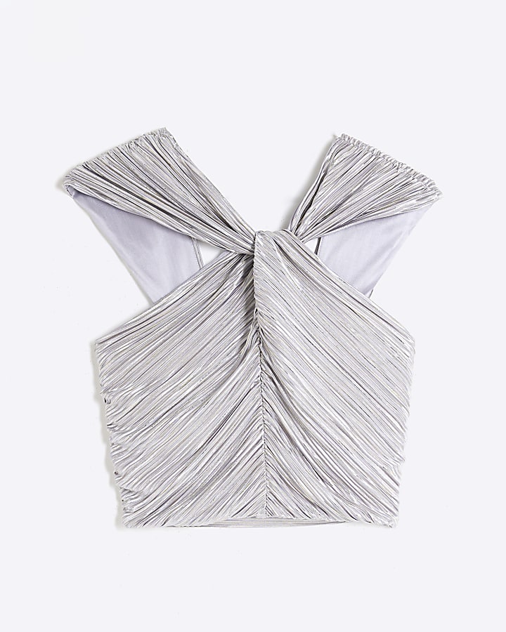 Silver Plisse Twist Detail Top