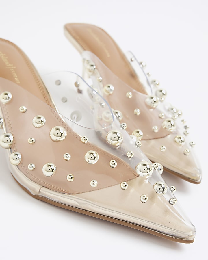 Clear Perspex Studded Mule Court Heels