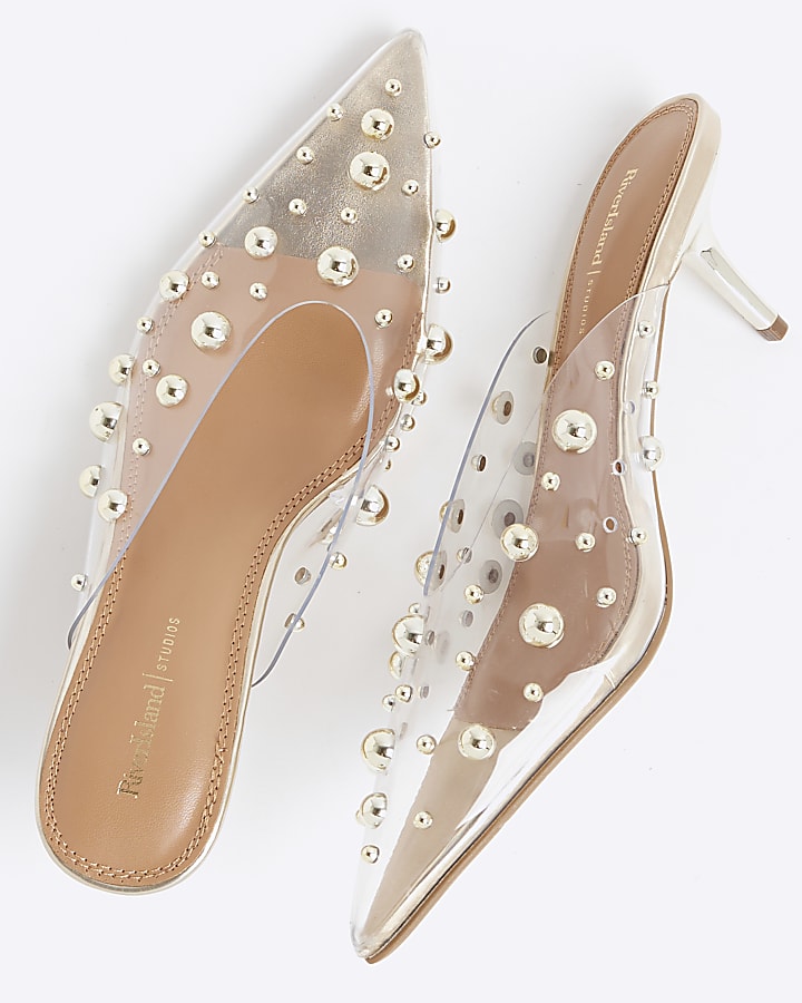Clear Perspex Studded Mule Court Heels