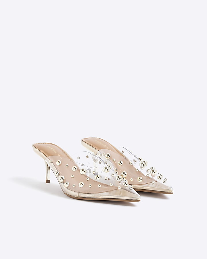 Clear Perspex Studded Mule Court Heels