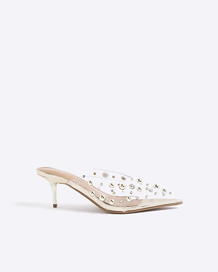 Clear Perspex Studded Mule Court Heels