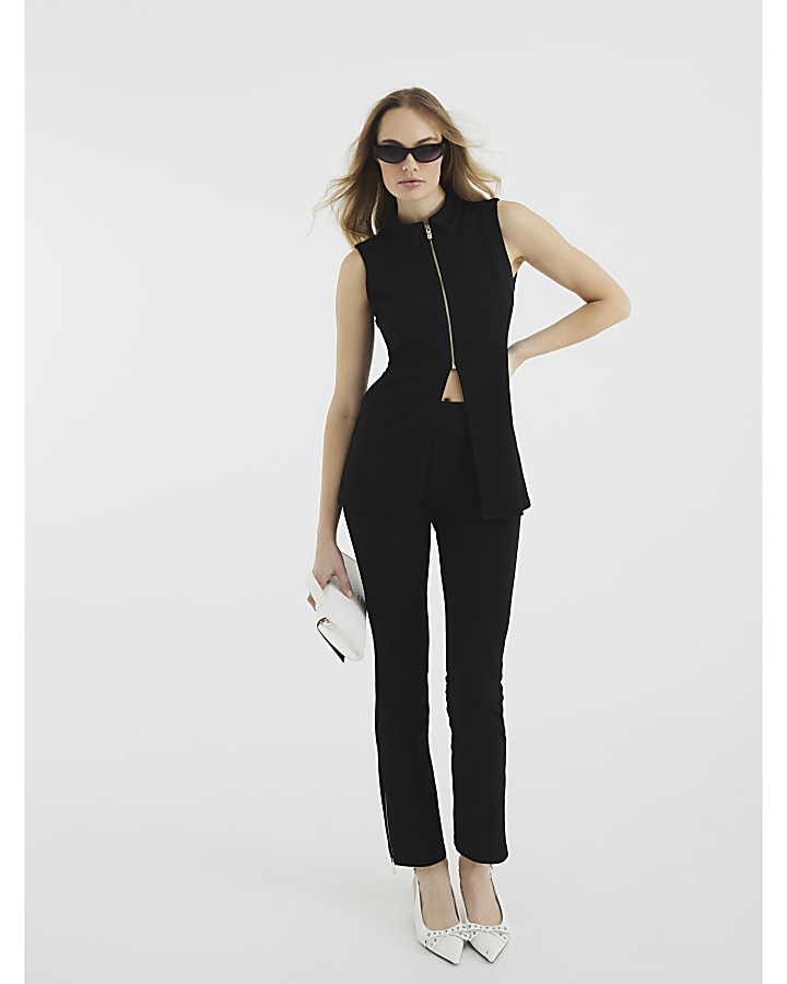 Black Zipped Skinny Leg Trousers