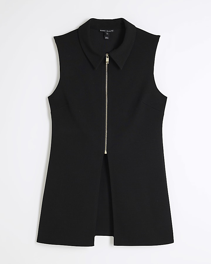 Black Sleeveless Zip Tunic