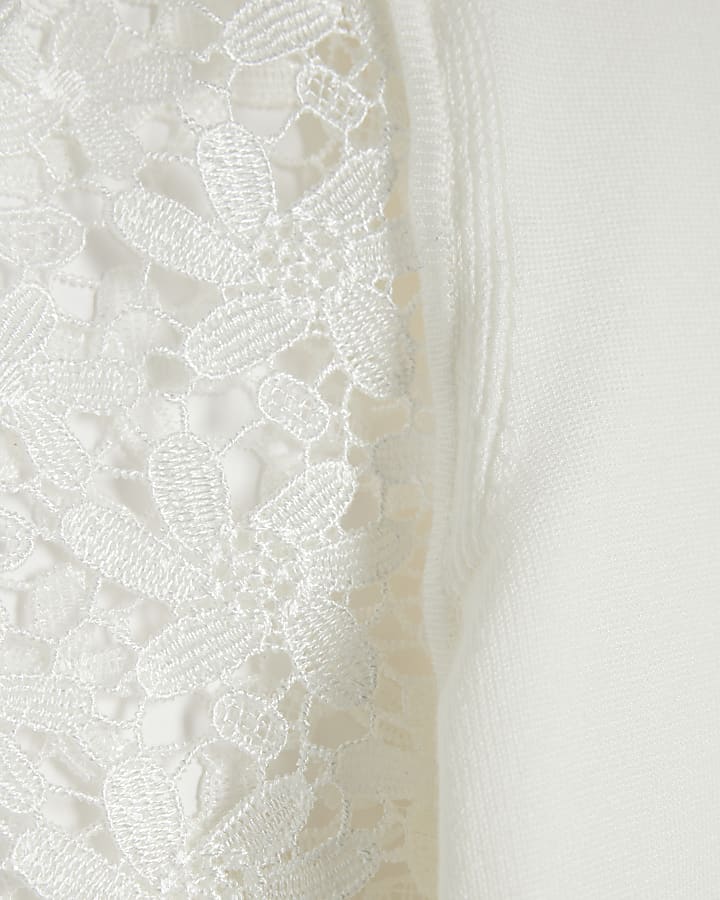 White Hybrid Lace Sleeve Jumper